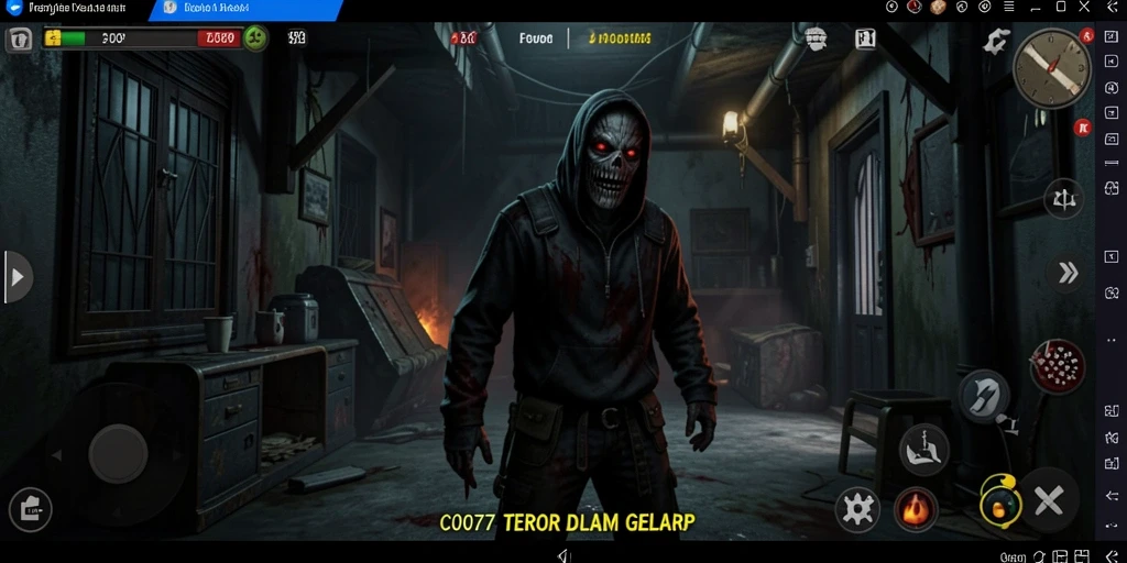 Screenshot menampilkan suasana mencekam dalam C0077.