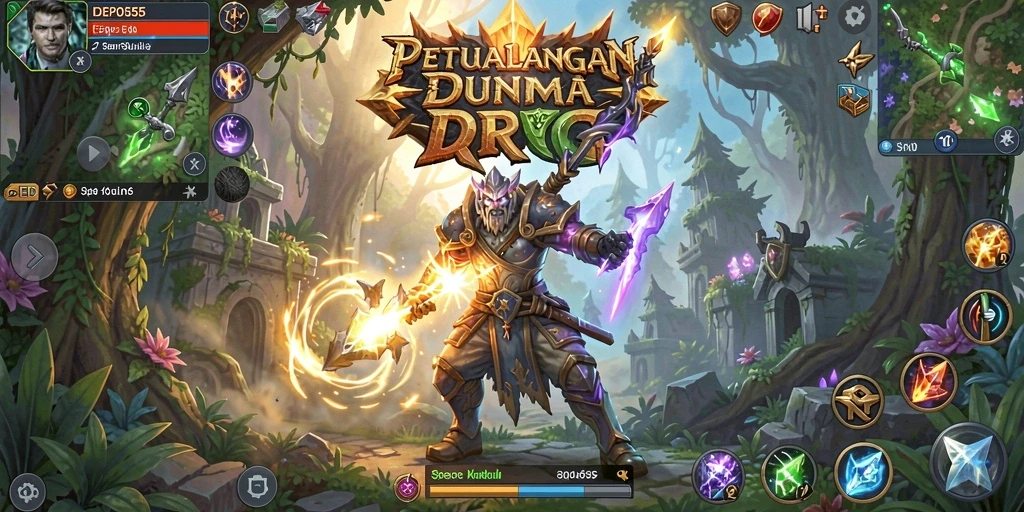 Tangkapan layar DEPO555 menampilkan karakter beraksi di dunia RPG yang luas.