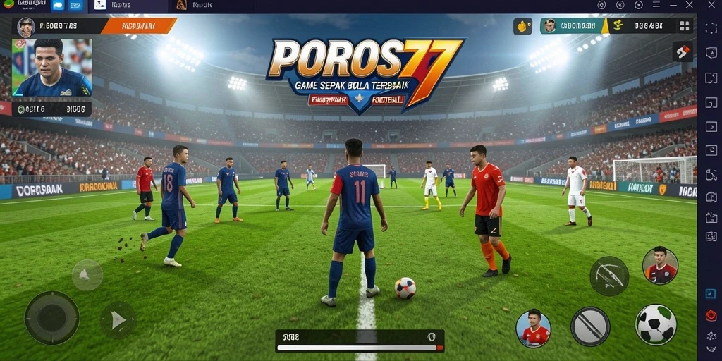 Screenshot gameplay POROS77 menampilkan aksi sepak bola yang menegangkan.