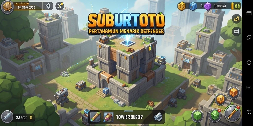 Screenshot SUBURTOTO menampilkan aksi seru pertahanan menara Tower Defense.