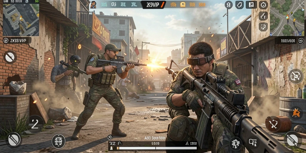Tangkapan layar menunjukkan aksi mendebarkan dalam permainan FPS.